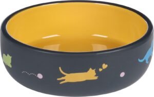 Gamelle pour la nourriture et l'eau Rani Rond Gris foncé & Jaune 380ML / 0.5L